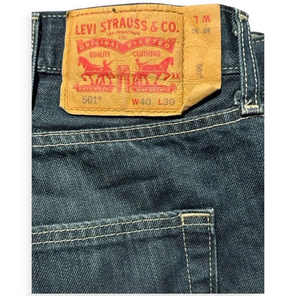 Levi's 501 Jeans Mens 40x30 Blue Straight Button Fly Mid Rise Dark Wash Denim